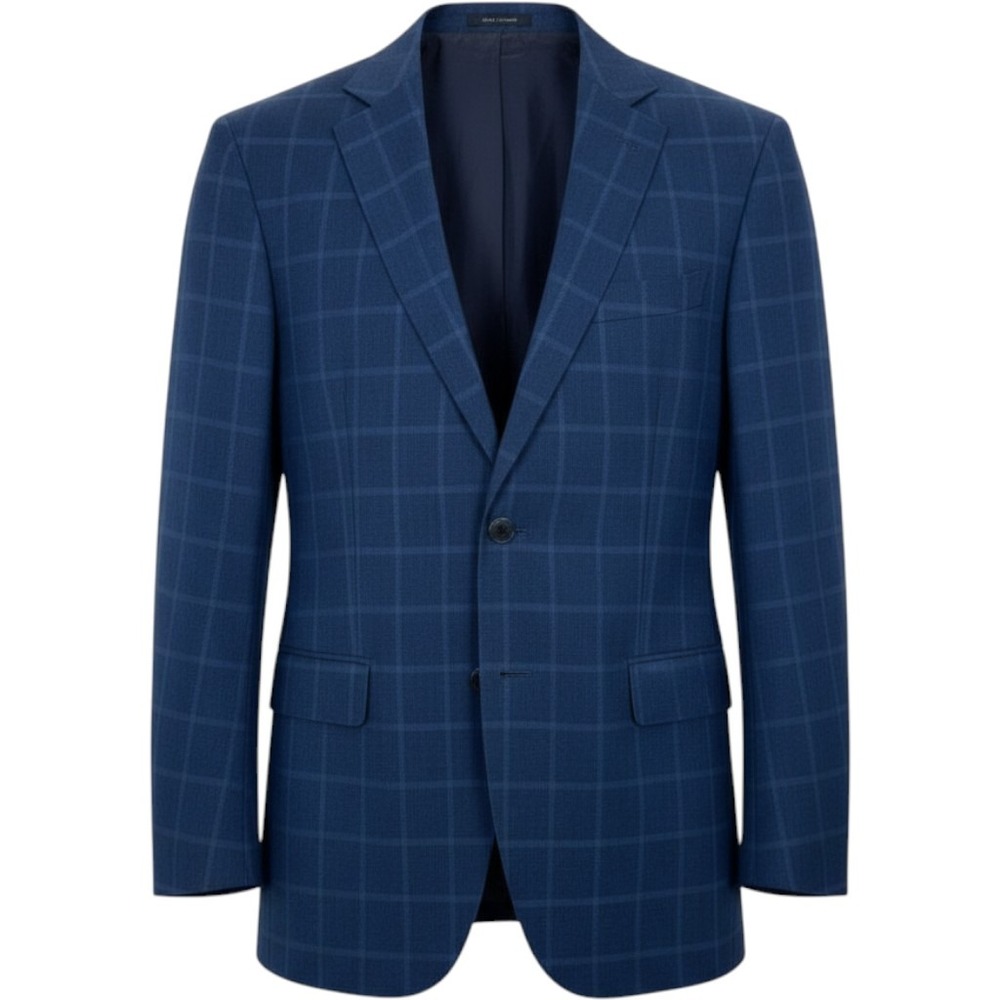 Ermenegildo Zegna Mila High Performance Blue Windowpane Wool Sport Coat 44L (42)
